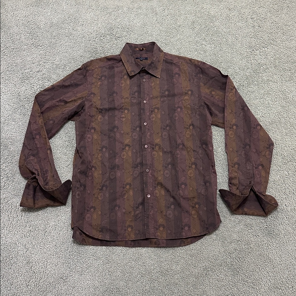 Ted Baker Purple Striped Floral Print French Cuff Shirt  mens